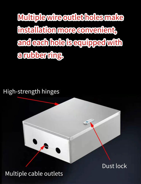 Outdoor Waterproof Electrical Junction Box Built Tough For Real World Outdoor Use Wall Mounted Enclosure With Locking Front Panel And Mounting Plate Weatherproof Industrial Project Case In Silver 50x25x60cm, stainless steel, multiple cable outlets