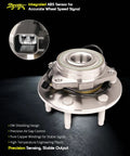 Heavy Duty Front Wheel Bearing Hub Assembly With Abs Sensors For Chevy Tahoe Silverado GMC Sierra Suburban Escalade Xts 6 Lug 4wd close-up of ABS sensor and hub assembly details.