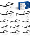 Tough As Nails Clear Safety Glasses Heavy Duty Bulk Pack Featuring Adjustable Temples And Side Shields Ansi Z87 Rated Impact Proof Protective Eyewear For Job Site And Lab Setup 12 pack with clear lenses.