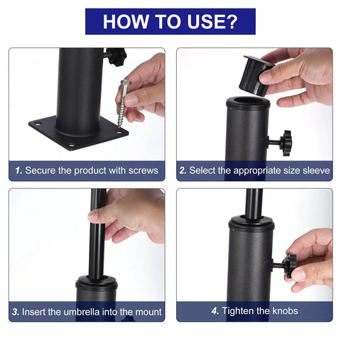 Two Pack Patio Umbrella Base Stand Kit With 2.16 Inch Tube Deck Mount Bracket Adjustable Sleeves For 1.25 Inch 1.5 Inch And 1.9 Inch Poles For Outdoor Garden Backyard Balcony