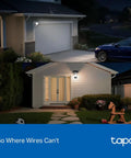 2K Outdoor Pan Tilt Floodlight Security Camera Battery Powered With Solar, 360 Degree AI Motion Tracking installed on houses