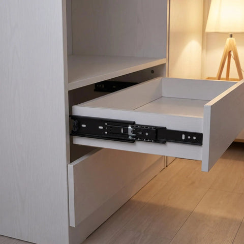 Beefy 4-Piece Three-Section Full Extension Drawer Slides for Wardrobe and Dresser, installed in an open drawer, Cold-Rolled Steel