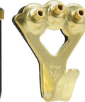 Top Shelf Heavy Duty Picture Hanger Brass Finish Holds 100 Lbs with blue steel nail for secure wall art installation.