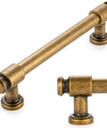 No Fuss Antique Brass Cabinet Pulls Ten Pack Five Inch Drawer Handles Heavy Duty Solid Metal Hardware with smooth rounded edges.