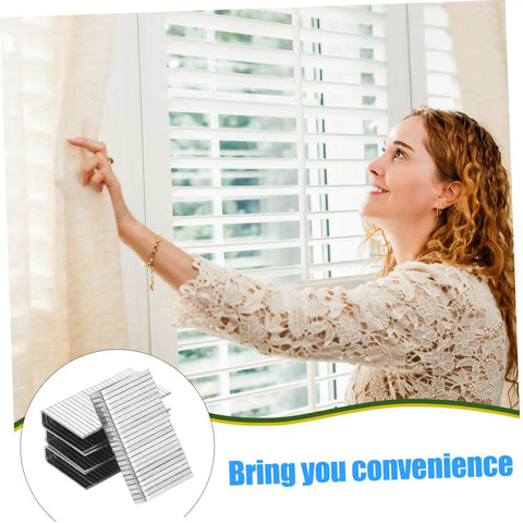Woman adjusting louver blinds, showcasing Heavy Duty Shutter Repair Staples Louver Window Blind Replacement Fasteners No Sweat Hardware Kit.