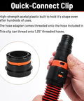 Quick-Connect Clip for 7 Piece Dust Collection Hose Adapter Kit For Shop Vac System, black and orange acetal plastic, compatible with 1-1/4 inch hoses.