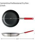 Heavy Duty 12 Inch Nonstick Frying Pan With Slick Release Coating Built Like A Tank For Family Portions And Fast Weeknight Grub No Sweat Cooking or Cleanup, top view showing nonstick surface and red handle.