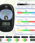 7 In One Soil Test Kit With Moisture Meter, PH Tester, Sunlight Intensity, LCD display showing soil metrics for gardening use