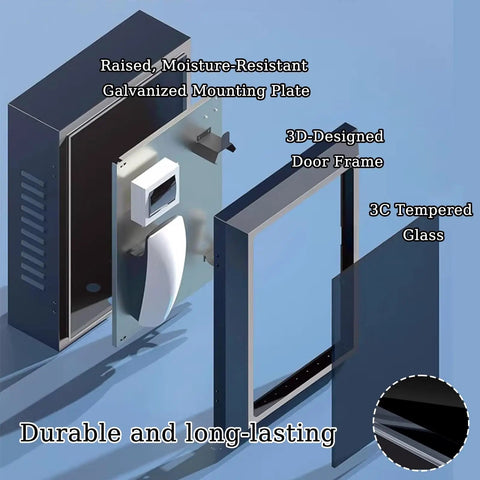 Premium Heavy Duty EV Charger Lock Box showcases galvanized mounting plate and 3C tempered glass for durability.