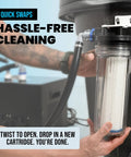 Grab This Cold Plunge Water Filter System With A Rugged Ten Inch Housing And Dual Fifty Micron Sediment Scaler For Crisp Ice Baths And Rust Free Whole Home Hydration Vibes, showing user swapping filter cartridge.