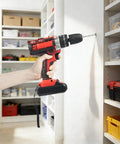 Heavy Hitter Cordless Drill Set With Variable Speed Gears And 25 Plus 3 Torque Settings delivering precision drilling into a wall.
