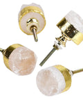 Four Pack Real Deal Natural Clear Quartz Crystal Cabinet Knobs With Gold Plated Solid Brass Base For Drawers And Dressers Smooth Everyday Premium Hardware, 1.5 inch round design.