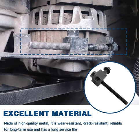 Heavy Duty Alternator Pump Pulley Adjuster Kit With Belt Tensioner Replacement Bolt Set No Sweat Installation For Hyundai Elantra Kia Rio And Accent Roll On Road, close-up of installed bolt on alternator.