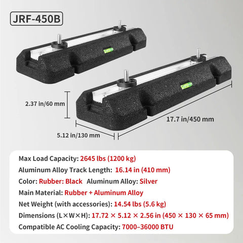 Rock Solid Heavy Duty Rubber Floor Mount Base Pad Kit For Ductless Mini Split Air Conditioner, 2645 lbs capacity, black rubber and aluminum.