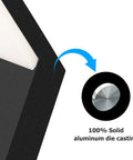 Close-up of Fly Modern Outdoor Wall Light featuring solid aluminum die casting and sleek black finish.
