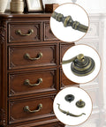 Straight Up Sturdy Bronze Cabinet Handles 4 Inch Hole Centers 4 Pack Furniture Drawer Pulls With Rock Solid Zinc Alloy Body And Knockout Vintage Drop Style For Home Remodeling Projects on a wooden dresser.