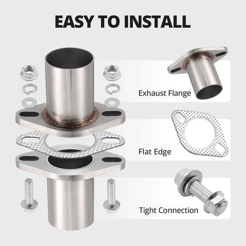 Heavy Duty Zero Hassle Universal 2 Bolt Exhaust Flange Repair Piping Kit With Premium 304 Stainless Steel components and fasteners.