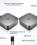 Thunderbolt 4 Docking Station For Laptop Charging Bundle Delivering Dual Screen Hookup And 280W Power Adapter showcasing ports and connectivity options.