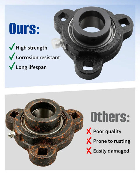 Image comparison of Two Heavy Duty Three Bolt Flange Mount Bearing Units With Sa205 16 Insert and Trd205 cast iron housing.