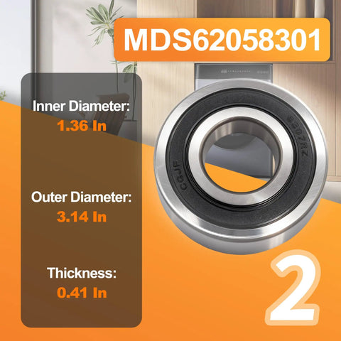 Tough As Nails Front Load Washer Bearing And Seal Kit For LG And Kenmore Tubs, showing bearing details and dimensions.