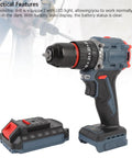 Heavy Duty Brushless Cordless Drill Delivering A Solid 1500 RPM And Kickass 45 Nm Torque Featuring Twenty Five Adjustable Settings US Plug with battery and LED light.