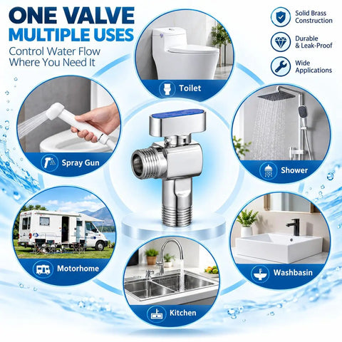 Fresh 1/2 Inch Turn Angle Stop Valve With Blue Handle Solid Brass Body Chrome Plated Finish, multiple uses for toilet, shower, kitchen.