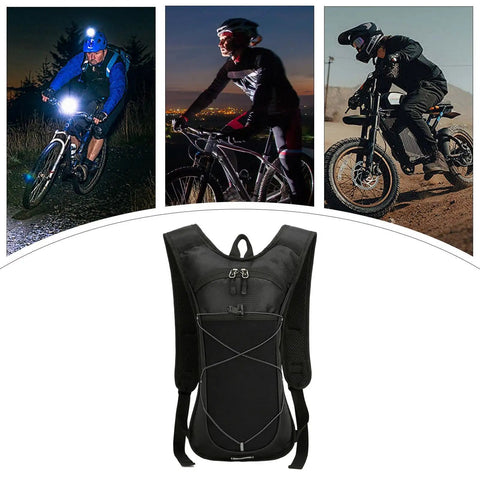 Hydration Pack Backpack With Water Bottle Holder, Reflective Strips, Lightweight Nylon Reservoir for outdoor cycling at night.