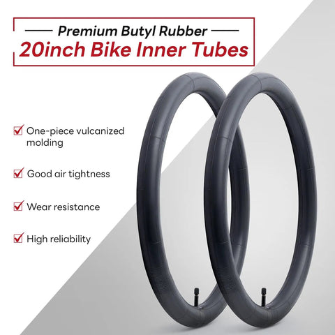 Two Pack 20x1.75 to 2.125 Inch Bike Inner Tubes With AV32mm Schrader Valve for City Road Mountain Cruiser Bikes shown in display.