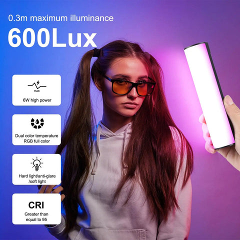 Person holding 360 Degree Magnetic Handheld Light Wand With 2000mAh Battery, 2500-9000K Dimmable RGB Tube Light For Camera.