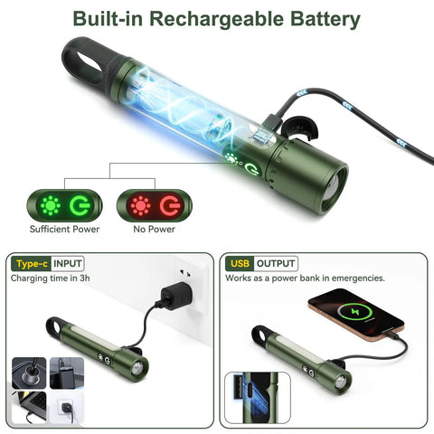 Ultra Bright Rechargeable Beast Mode LED Flashlight With Zoom Beam And Side Light Hanging Clip All In One Multi Function Light