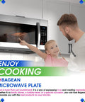 Child and parent using microwave with 16 Inch Microwave Turntable Plate Replacement Fits WB49X10166 Glass Plate inside.