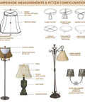 Illustrations of various lampshade fittings and measurements, including Empire English Pleat Lamp Shade configuration details.