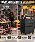 Rock Solid Heavy Duty Metal Rolling Tool Cabinet With Lockable Drawers And Non Slip Rolling Wheels for clean garage organizing.