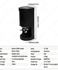 Automatic Coffee Tamper Machine With Adjustable Electrical Pressure Control For 58Mm Portafilters side view with dimensions in black aluminum.