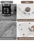 Comparison of Clear Acrylic Appliance Slide Rails Silent Glide Countertop Protectors showing silent sliding and easy cleaning features.