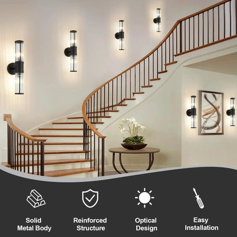 Dope Nineteen Point Sixty Nine Inch Modern Bathroom Wall Sconce Light Fixture Black Glass Rod Vanity Light on stairway