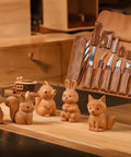 Wood Carving Kit 17Pcs With Whittling Knives And Detail Carving Tools For Beginners And Adults, Professional Woodworking Set displayed with carved animals