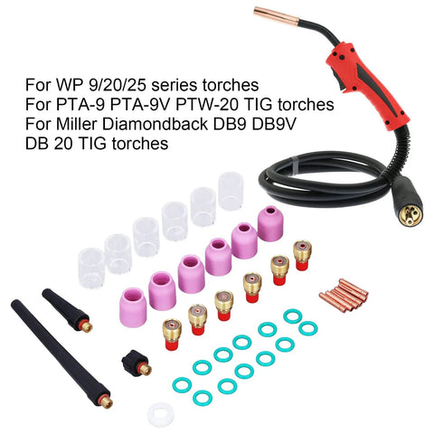 Rock Hard TIG Welding Torch Accessory Kit Features Pro Grade Collets Gas Lens Assembly And Ceramic Cups For WP9 WP20 WP25, includes copper and ceramic parts.