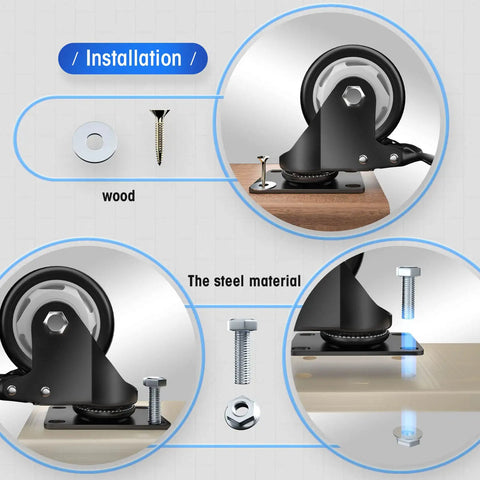 Installation guide for Built Tough 3 Inch Swivel Plate Casters With Secure Wheel Brakes And Smooth Double Ball Bearings.