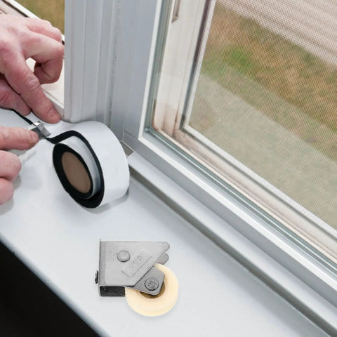 Installation of Top Shelf Stainless Steel Sliding Door Pulley Roller Adjustable 31-39mm Heavy Duty Window Wheel for patio door repairs.