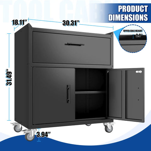 35-Inch Heavy Duty Tool Storage Cabinet With Slick Rolling Lockable Casters Black Garage Tool Workhorse Mobile Tool Cart dimensions illustration