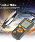 Handheld Vibration Meter With Vibrometer Analyzer, Dual Temperature Readout Celsius Or Fahrenheit, Piezoelectric Accelerometer Transducer, Converts Vibration Into Electrical Signal, Shows Speed, Acceleration, And Displacement For Pro Maintenance on handheld unit