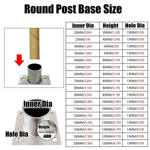 Heavy Duty Stainless Steel Post Base Sleeve Set For Outdoor Use 6x6 4x4 2x2 8x8 Inches Fence Post Anchor Bracket Flange Railing Holder Round Column Support For Backyard Gazebos 20 Pieces Diameter 200 Mm