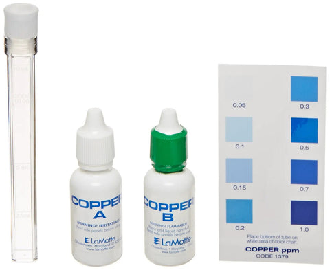 Hella Precise Copper Test Kit For Pools And Aquariums You Will Dig How Easy This Works Without Any Sweat The Real Deal Ec70 Reference Style Testing Tool, includes test vial, copper reagents A and B, and color chart.