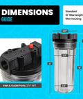 Grab This Cold Plunge Water Filter System With A Rugged Ten Inch Housing And Dual Fifty Micron Sediment Scaler For Crisp Ice Baths And Rust Free Whole Home Hydration Vibes, showing dimensions and features.