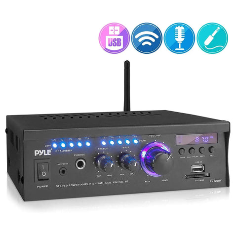 Dope Bluetooth Stereo Amplifier Receiver Delivers 2 X 120W Power For Home Audio With Front USB And SD Card Slots, FM Radio, Aux Input