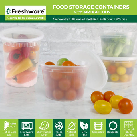 Keep Meals Fresh All Week With These Heavy Duty Plastic Deli Containers Featuring Tight Sealing Lids That Actually Stack Straight Up Microwave And Freezer Safe Bpa Free Clear Design Makes Meal Prep A Total Fire Win For Your Busy 48 Pack Kitchen Setup. Clear deli containers with airtight lids holding fresh veggies and tomatoes.