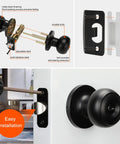 8 Pack Matte Black Privacy Door Knobs For Interior Doors, Round Classic Style For Bedroom Or Bathroom, installation guide