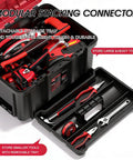 Interior view of Three Tier Stackable Rolling Tool Box With Wheels Garage Ready, Modular Tool Organizer System, showing tools in trays.