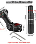 Adjustable Bike Stem Riser For Mountain And Road Bikes, 150mm Rise And 110mm Reach, aluminum, with hex wrenches displayed